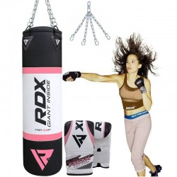 RDX X4 Pink Boxing Sack with Saco Gloves