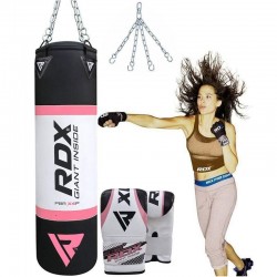 RDX X4 Saco de Boxeo Rosado con Guantes de Saco