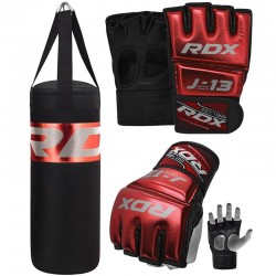 RDX J13 Boxing Sack Set and Grappling MMA Gloves Red