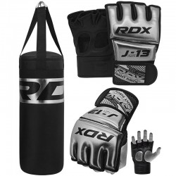 RDX J13 Silver Boxing Sack Set and Grappling MMA Gloves