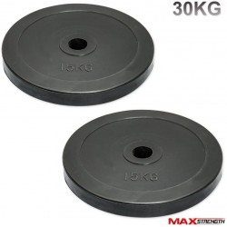 SET DISQUES OLYMPIENS NOIRS 50 MM DIAMÈTRE 30 KG