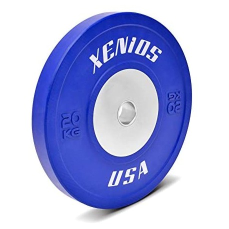 DISCOS BUMPER COLOR AZUL HALTEROFILIA Y CROSSFIT XENIOS USA 20 KG