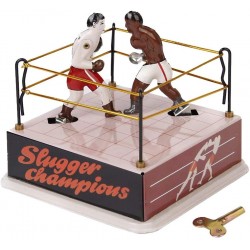 YISSMA VINTAGE BOXING RING WITH TWO TIN TOY BOXERS WITH ROPE KEY