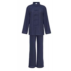 Laciteinterdite Tai Chi Women Uniform Martial Arts, Kleidung Kung Fu und Qi Gong Baumwolle und blaue Linie XXL