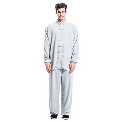 ICNBUYS Kung Fu Tai Chi Uniform - Men's cotton silk, Male, Grey, Large Size