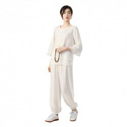 KSUA Femme Tai Chi Uniforme Kung Fu Chino Clothing Martial Cotton Arts Costume pour Kungfu Taichi Zen Meditation Arts 