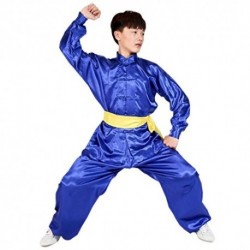 BOZEVON Unisex Crianças Tai Chi Vestuário Poliéster Tang artes marciais Kung Fu uniformes trajes, Deep Blue