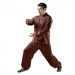 KSUA Uomo Tai Chi Uniform Kung Fu Abbigliamento cinese Cotone per Arti Marziali Zen, U.S. Dark Red L/XL Etichetta