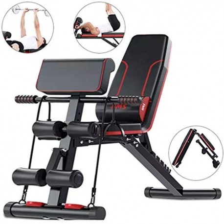  Banco de pesas plegable multifunción ajustable y soporte de  pesas para fitness, soporte comercial para levantamiento de pesas con  desarrollador de piernas, equipo de entrenamiento de brazos, gimnasio en  casa, ejercicio