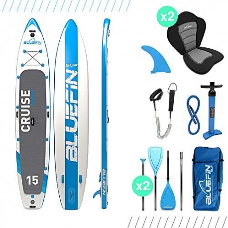 Paquete de SUP Bluefin Cruise | Tabla de Paddle Surf Hinchable | 15cm de Espesor |Remo de Fibra de Vidrio |Kit de Conversión 