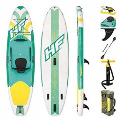 BESTWAY FREESOUL TECH 65310 - TABLA INFLABLE DE PADDLE SURF CON REMO DE ALUMINIO, BLANCO Y VERDE SUP KIT CON CORREA, BOMBA D