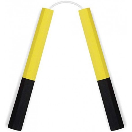 Playwell Deluxe Calidad 12" Largo Denso Espuma Octagonal Entrenamiento Nunchakus - Amarillo/Negro