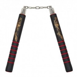 FOAM SAFETY NUNCHAKUS TRAINING WITH CHAIN - BLACK WITH/RED GRIPS