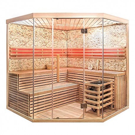 Home Deluxe – Sauna tradicional – Skyline XL Big piedra artificial pared – Madera: abeto Hemlock – Dimensiones: 200 x 200 x 2