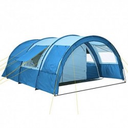 CampFeuer - Tunnel type tent with 2 sleeping compartments, light blue/blue, with floor and front wall