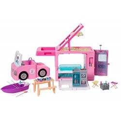 Barbie Caravana para acampar 3 en 1 de Barbie con piscina, camioneta, barca y 50 accesorios, regalo para niñas y niños 3-9 añ