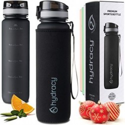Hydracy Water Bottle 1 Liter with Time Marker - No BPA with Fruit Infusion Filter - Antigoteo and No Sudor - I