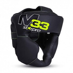 STARPRO M33 BOXING HELMET SUPPLY SYNTHETIC LEATHER MATT BLACK & GREEN SUPPLIES HEAD PROTECTION AND SPARRING CHEEKS IN BO