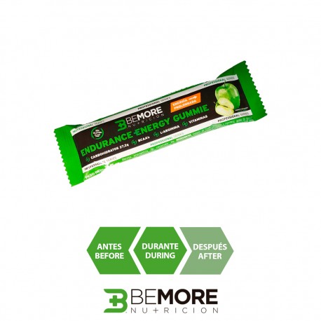 ENDURANCE +ENERGY GUMMIE BAR. ENERGÍA PROLONGADA. SIN ALÉRGENOS. SABOR MANZANA VERDE.