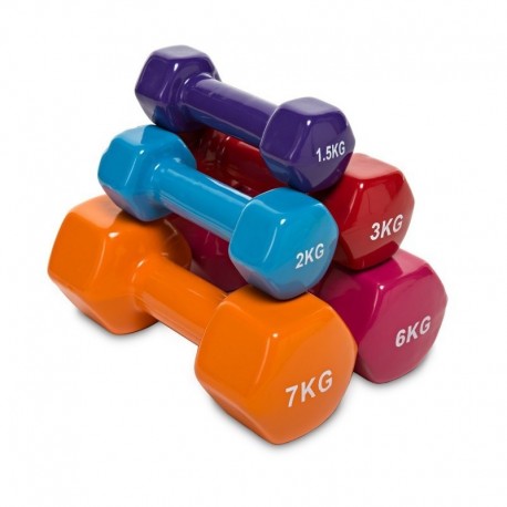 MANCUERNAS DE VINILO HEXAGONALES  IDEAL PARA ENTRENAMIENTO EN CASA Y GIMNASIO