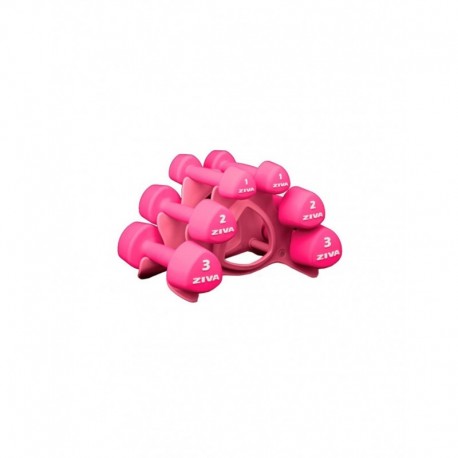 ZIVA CHIC MANCUERNAS STUDIO ROSA 12 KG SET (1, 2, 3 KG) CON SOPORTE