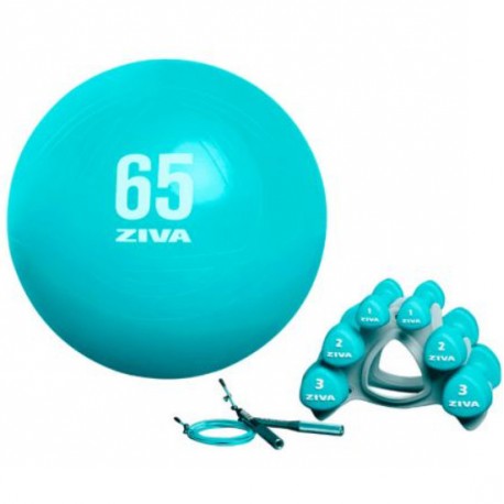 ZIVA CHIC WELLNESS KIT TURQUESA - COMBA, FITBALL Y MANCUERNAS + SOPORTE