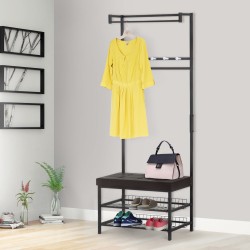 Rack with padded seat shelf for shoes.