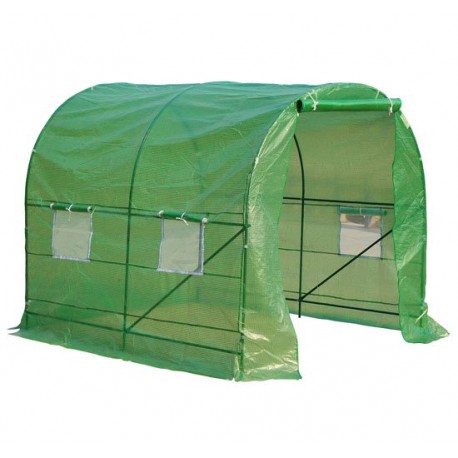 Verde estufa de aço polietileno transparente.