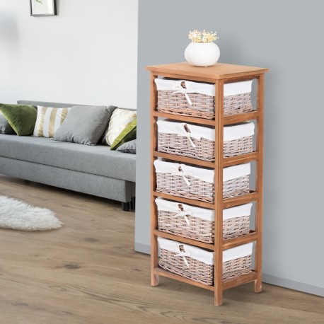 Guardaroba ausiliario con 5 cassetti - wicker e legno.