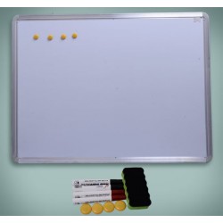 White magnetic board with 10 magnets, 1 draft and.