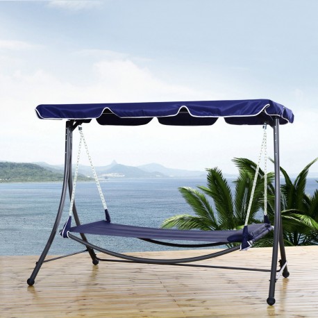 Dark blue hammock 215x130x168cm metal tube fabric.