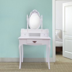 Dresser + mirror and stool white maqu furniture.