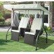 Balançoire de jardin avec 2 sièges et parasol - noir et blanc - métal, acier, pvc et rotin - 185x120x180 cm