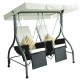 Outsunny garden swing with 2 seats and parasol - black and white - metal, steel, pvc and rattan - 185x120x180 cm