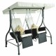 Outsunny Gartenschwinge mit 2 Sitzen und Sonnenschirm - schwarz und weiß - Metall, Stahl, PVC und Rattan - 185x120x180 cm