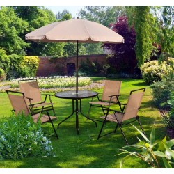Möbelset für Garten oder Terrasse beinhaltet 1 Tisch + 4 Stühle + 1 Sonnenschirm - Cremefarbe