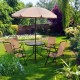 Furniture set for garden or terrace includes 1 table + 4 chairs + 1 parasol - cream color