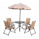 Furniture set for garden or terrace includes 1 table + 4 chairs + 1 parasol - cream color