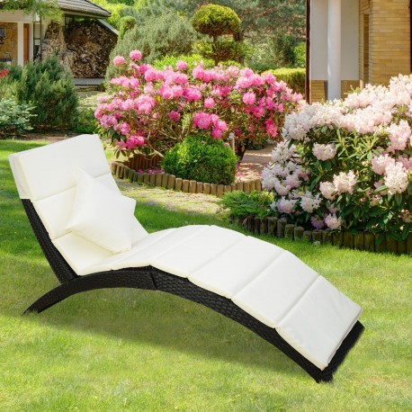 Outsunny tumbona ratán mit garten oder pool kiss - schwarz und creme - mimbre ratán - 159x59x36cm