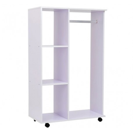 Open closet hanging 80x40x128cm hanging clothes white wood hanging wheels