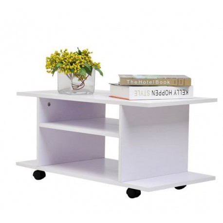 Table meuble tv tv bois avec roues couleur blanc