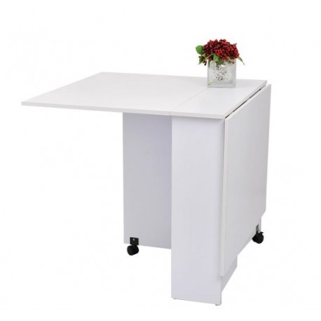 Mesa Plegable de Madera con Ruedas Escritorio Estante Estanteria Blanco Cocina