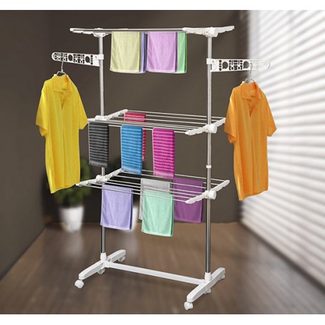 Clothesline 6 wheels 3 levels shelf steel tube.