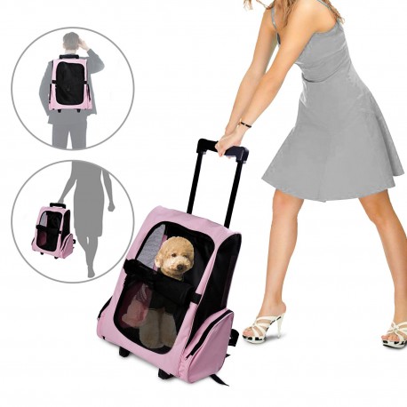 Carrinho de cão de transporte 2 em 1 carrinho de mochila 36x30x49 cm animais de estimação rosa