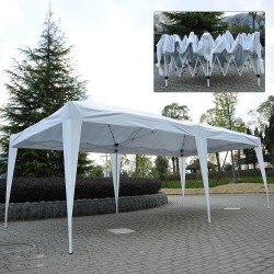 Outsunny Carpa Gazebo para Terraza o Jardín - Color Blanco - Tela de Poliéster y Tubos de Acero - 6x3m - 18m2