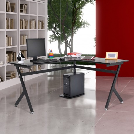 Scrivania tavolo pc tipo scrivania per ufficio - nero - mdf e1 e ferro verniciato a polvere - 155x130x76cm