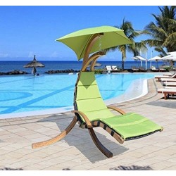 Pendentif Hammock avec parasol pour terrasse jardin ou plage - vert - bois et polyester - 200x110x200cm