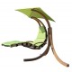 Hammock pendant with umbrella for terrace garden or beach - green - wood and polyester - 200x110x200cm