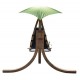 Hammock pendant with umbrella for terrace garden or beach - green - wood and polyester - 200x110x200cm