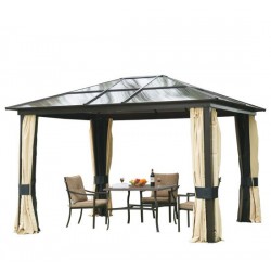 Carpe extérieure pergola type diner - brun et crème -polycarbonate, aluminium et polyester - 3x3.6m